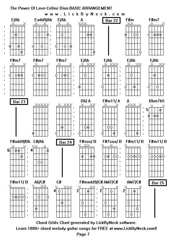 Chord Grids Chart of chord melody fingerstyle guitar song-The Power Of Love-Celine Dion-BASIC ARRANGEMENT,generated by LickByNeck software.